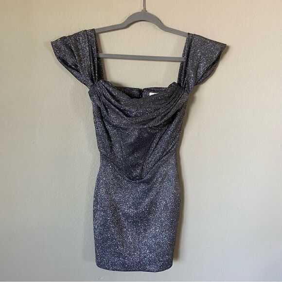 Rare House of Cb Ophelia Mini Silver Gray Dress Corset Shimmer Size XS - Picture 10 of 10
